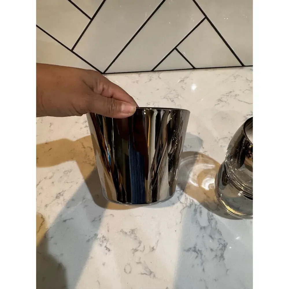 Mid-Century Modern Silver Ombre roly-poly cocktail set 8 cups w/ ice bucket 60s